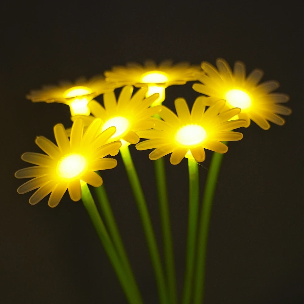 6LED Outdoor Solar Daisy String Lights, Waterproof Chrysanthemum LED Ground Lamps for Aesthetic Courtyard Garden Yard Decor Vue Warm White 1PC 6LED