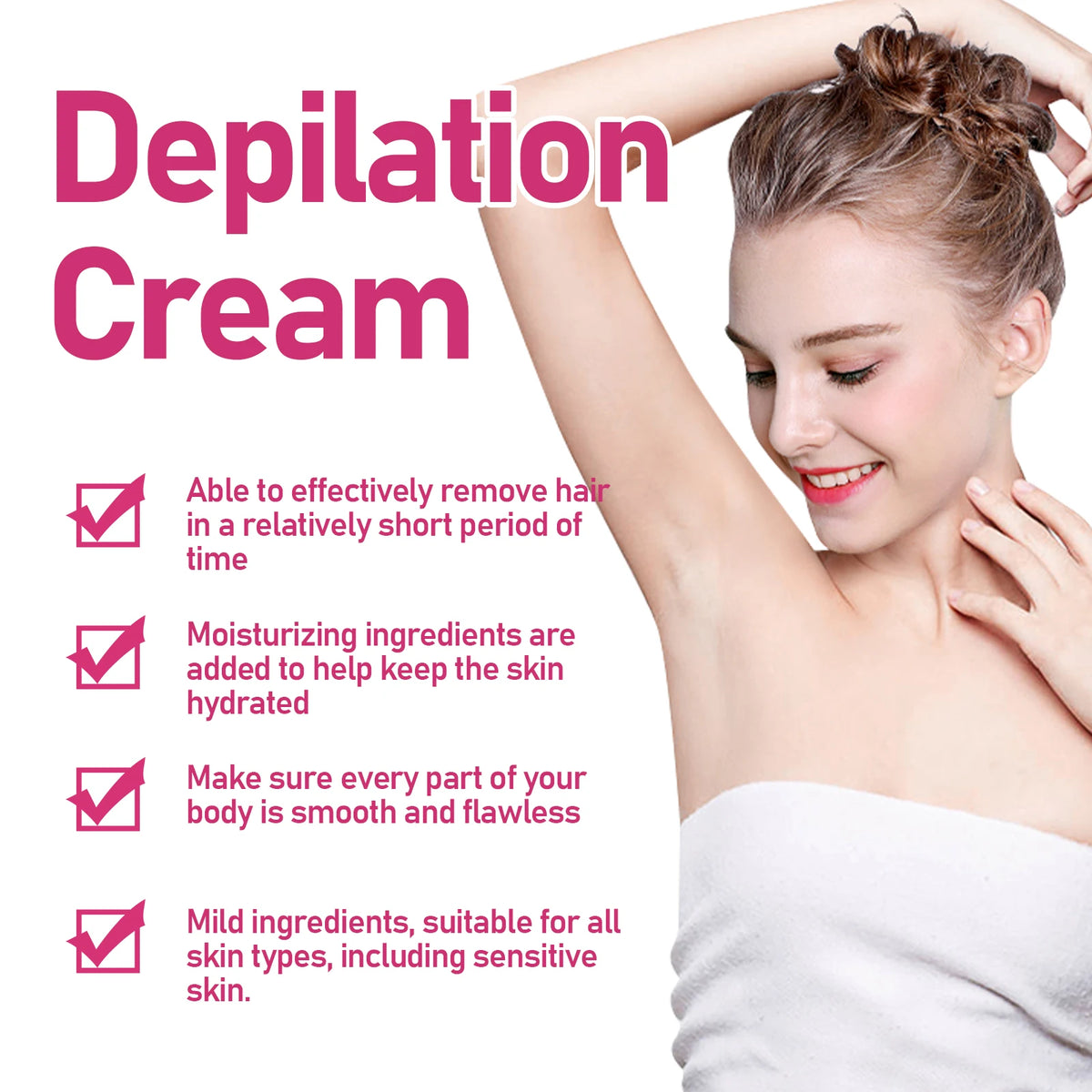 Women's Depilatory Cream: Deep Body Hair Removal, Painless Hair Removal, Hair Growth Inhibitor, Moisturizing and Smoothing Vue
