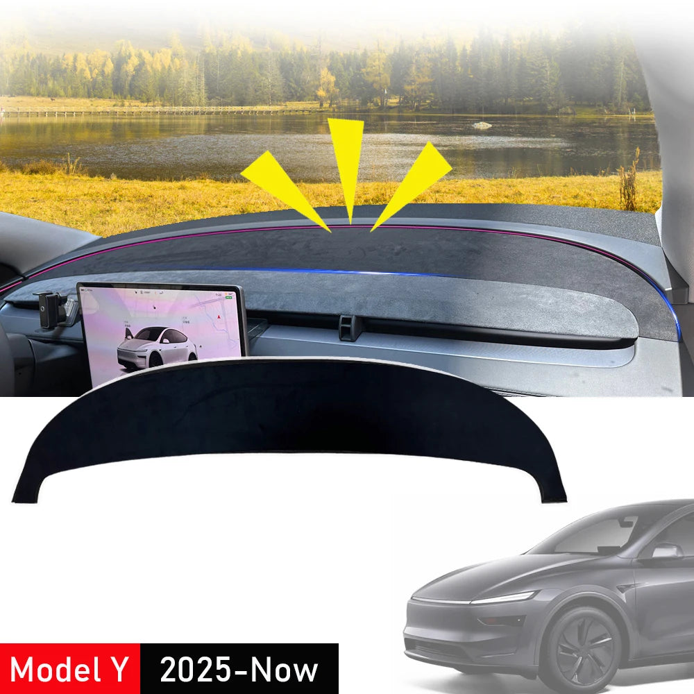 Tesmayx Suede Leather Dashmat Car Dashboard Cover Pad Dash Mat SunShade Carpet Accessories For Tesla Model Y Juniper 2025 2026 Vue