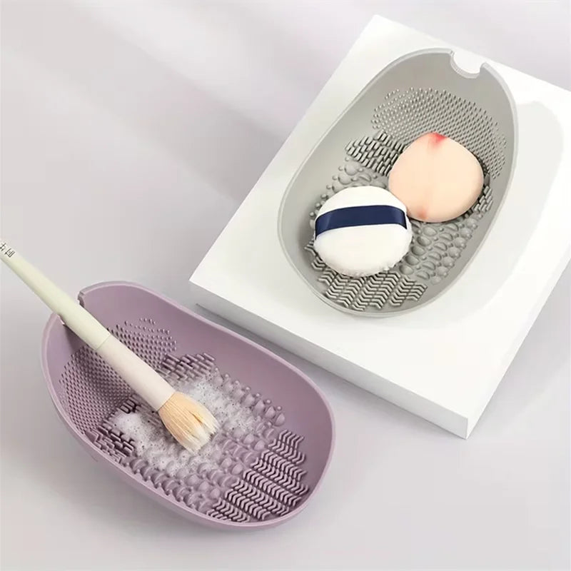 Silicone Makeup Brush Cleaning Bowl with Suction Cup Base & Non-Slip Grip Powder Puff Cleaning Bowl Cosmetic Tool Cleaning Tools Vue