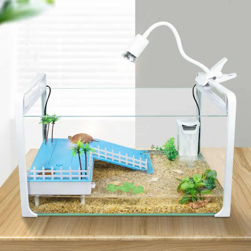 Reptile Tortoise Terrace Turtle Tank Floating Basking Platform Turtle Pier Terrapin Dock Reptile Ramp Platform with Water Pump Vue