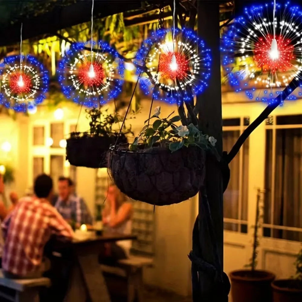 1Set of 4PCS USB Fireworks Lights with 8 Modes, 360LED Hanging String Light, Used for Porches Patios Garden Indoor Outdoor Decor Vue