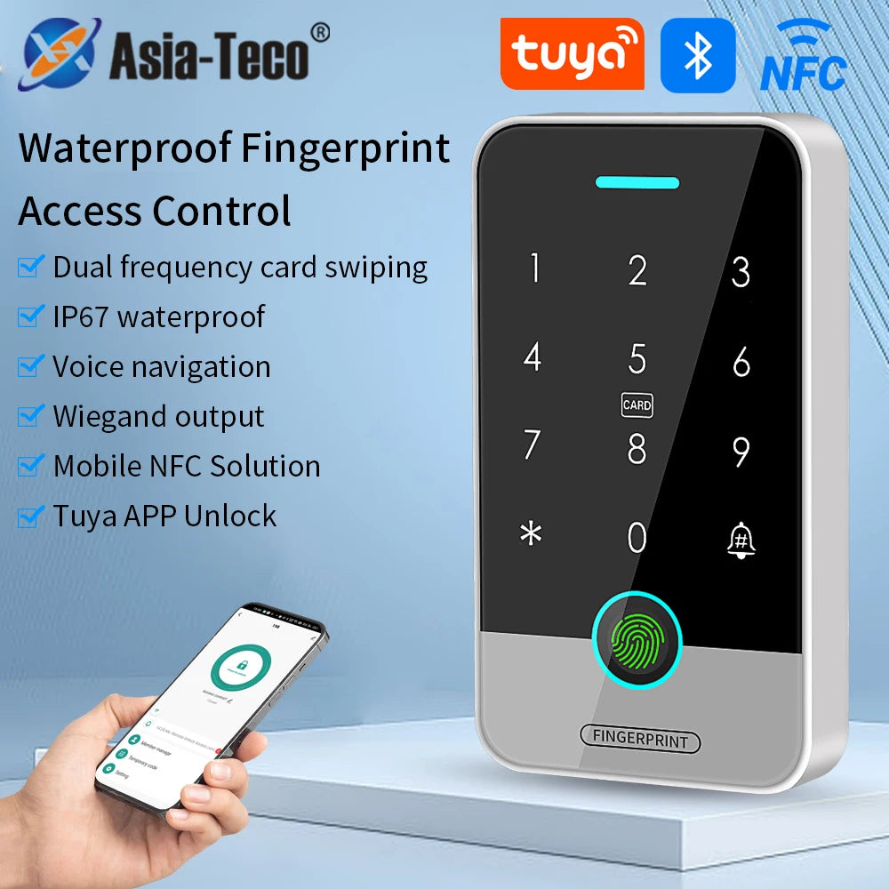 IP67 Access Control Door system Tuya RFID 125K 13.56Mhz NFC Bluetooth Fingerprint Keypad work with Wifi Gateway M1 Remote Unlock Vue