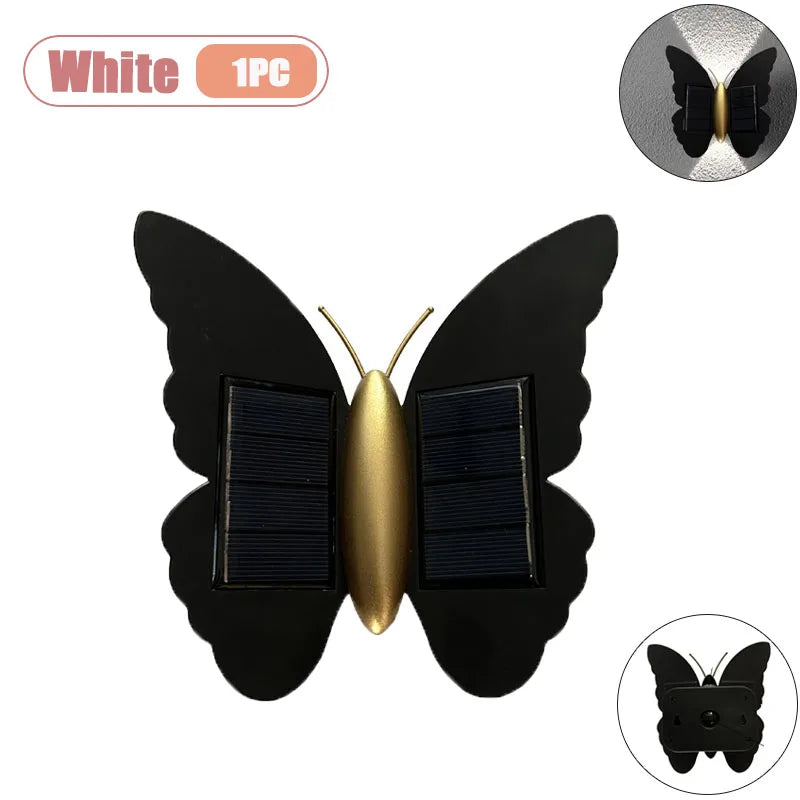 1-5PCS Solar Butterfly Wall Light IP65 Waterproof Modern Accent Lamp for Outdoor Stair Hallway Patio Balcony Garden Fence Vue White-1PC