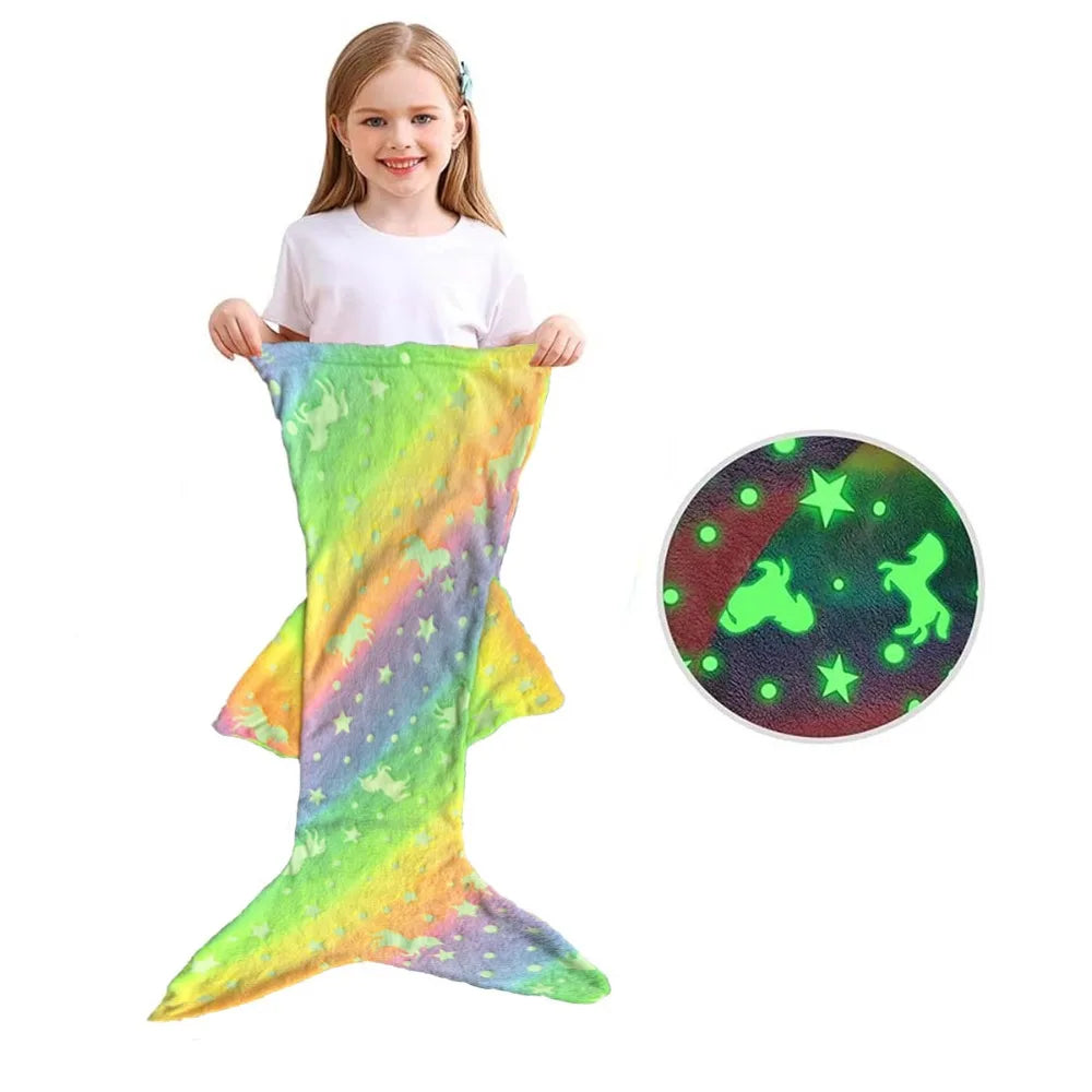 Flannel Mermaid Sleeping Bag Universal Soft Mermaid Tail Blanket Beautiful Cozy Rainbow Mermaid Blanket Children Vue B