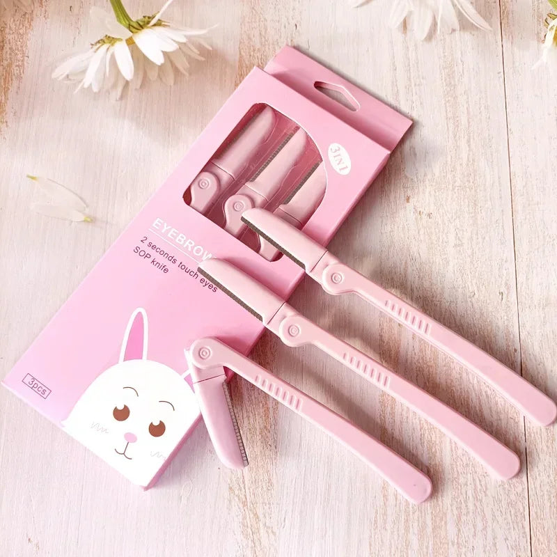 3Pcs/Set Beauty Face Eye Shaper Shaver Stainless Steel Blades Makeup Tools Pink Folding Eyebrow Trimmer Armpit Hair Razor Vue