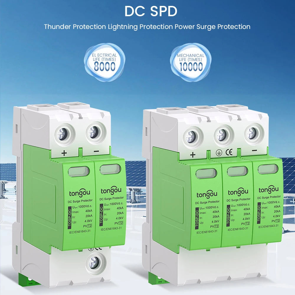 1000V DC Surge Protective Device (SPD) 2P 3P 20KA-40KA DC Surge Voltage Protector and Arrester for Solar PV Systems Vue 3P