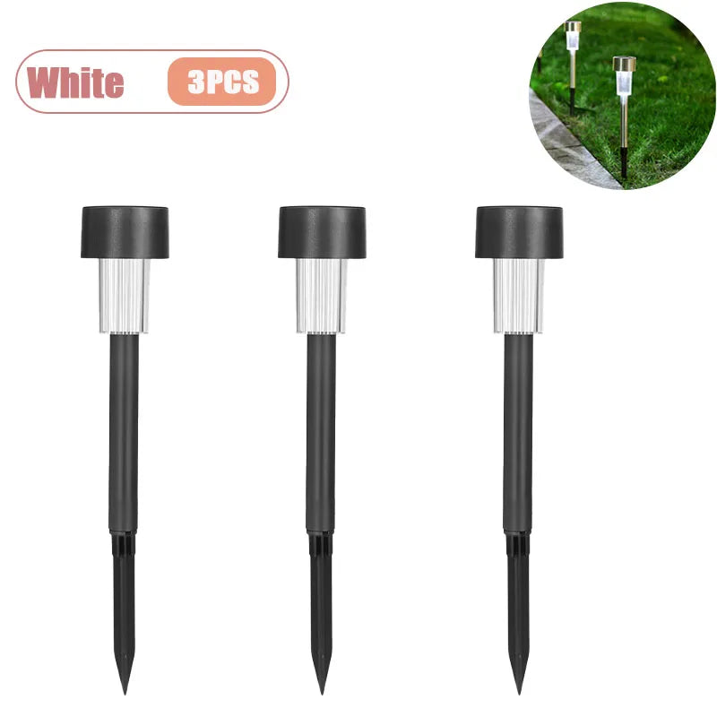 Solar Landscape Lawn Light Stainless Steel Garden Lamp Outdoor Pathway Lighting Auto Illuminate Yard Walkway Deck Christmas Vue White-3PCS
