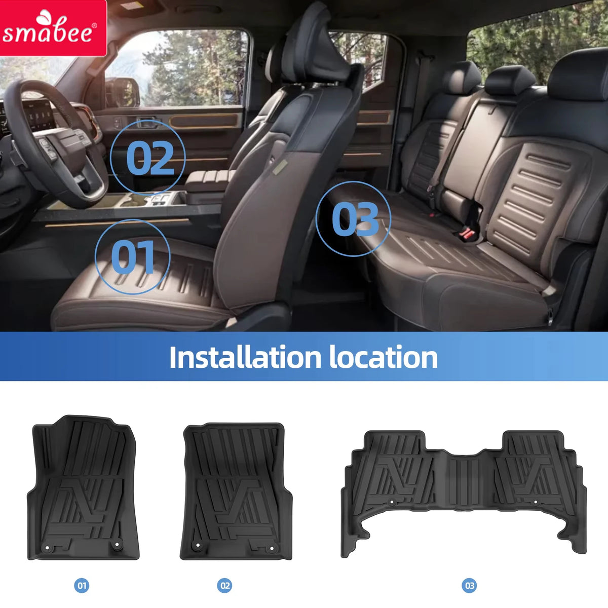 Smabee Left Drive for Kia Tasman 2025 Car Floor Mats Trunk Bed Cargo Liner Mat TPE 3D Waterproof All Weather Auto Accessories Vue