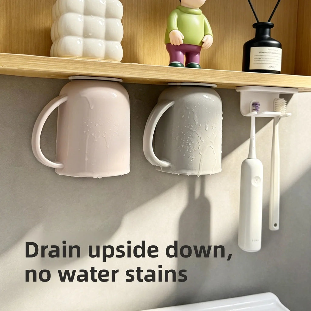 Magnetic Mouthwash cup, no Punching Toothbrush Storage Rack, Inverted Brush cup with Handle, PP Plastic Tooth cup 세수잔 Vue