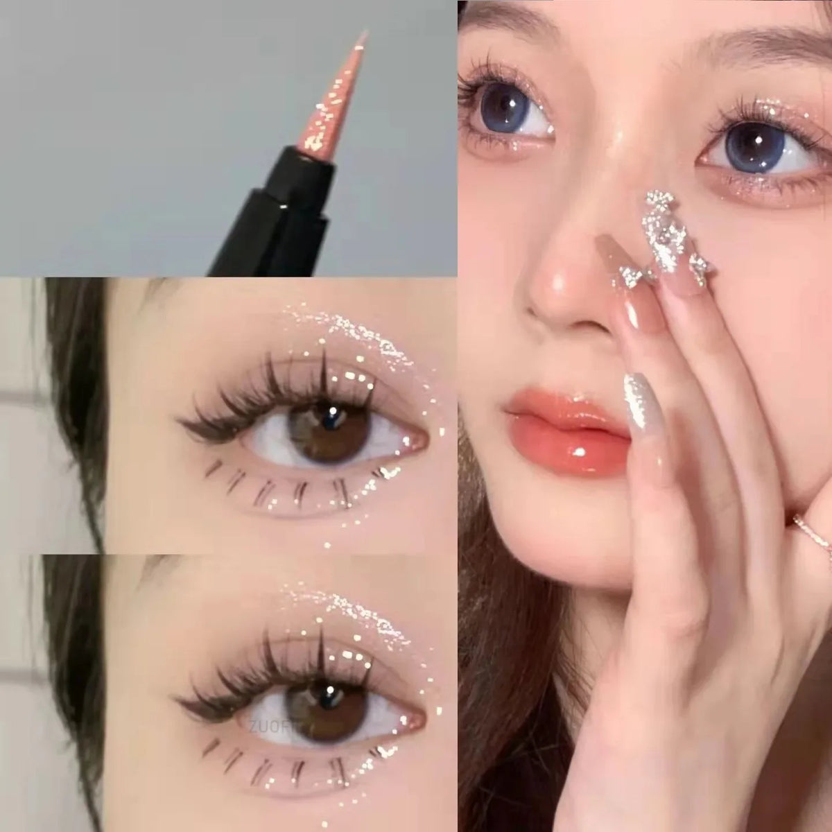 Pink Rose Glitter Eyeshadow Pencil Eyeliner Long-lasting Highlighter Lying Silkworm Pen Cosmetic Makeup Waterproof Liquid Liner Vue