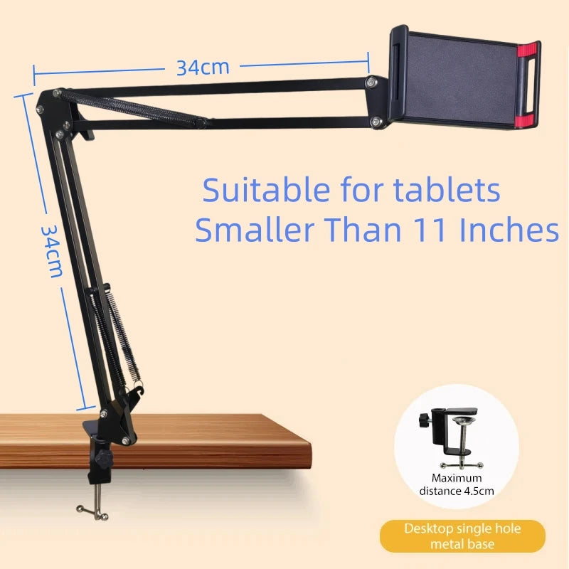 360° Adjustable Tablet Phone Stand Rotatable Long Arm Metal Holder For iPad for 4 to 11 inch Xiaomi iPhone Huawei Samsung Mobile Vue