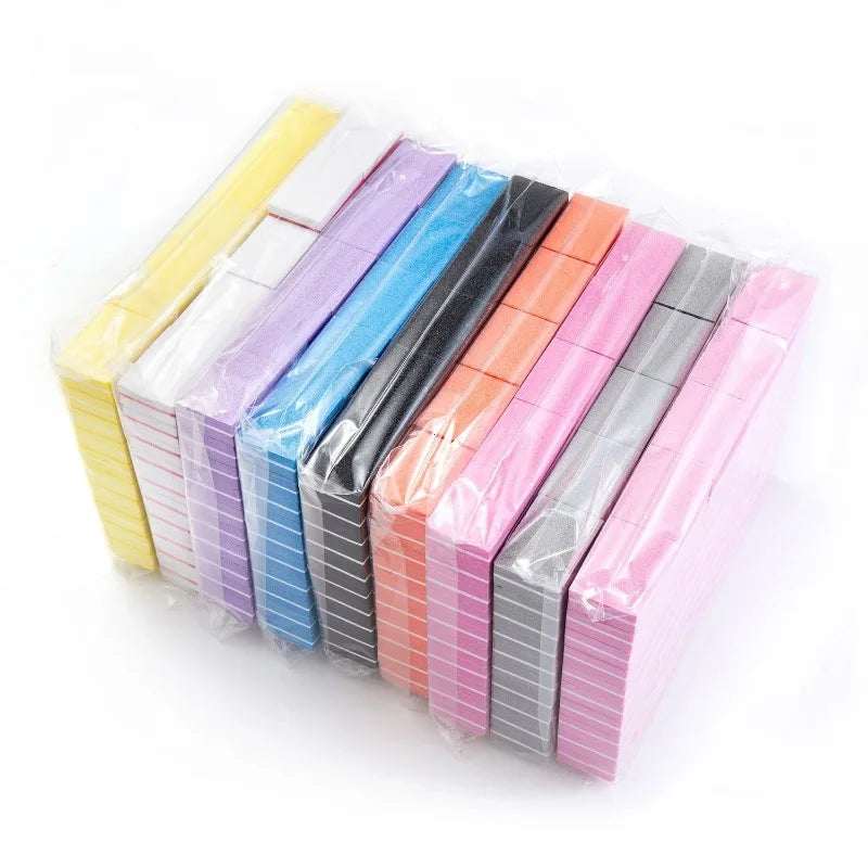 50pcs Colorful Two-sided Mini Nail File Blocks 100/180 Grit Sponge Nail Buffer Manicure Polishing Tools Wholesale Lot Vue