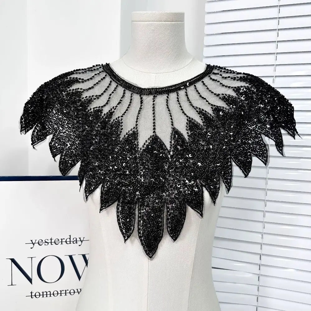 Sew on Beaded Applique Sequins Lace Collar Shining DIY Craft Lace Neckline Exquisite Neckline Patch Women Clothes Vue