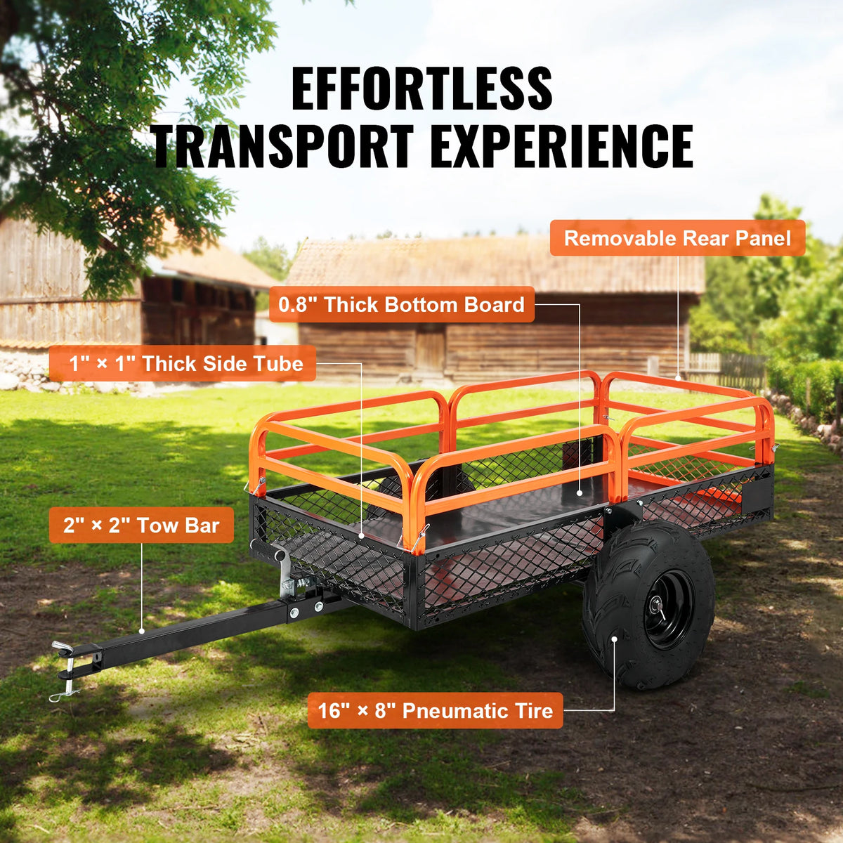 Heavy Duty ATV Tow Behind Dump Cart – 1500 lb, 15 cu.ft Steel Tow Behind Dump Cart Vue