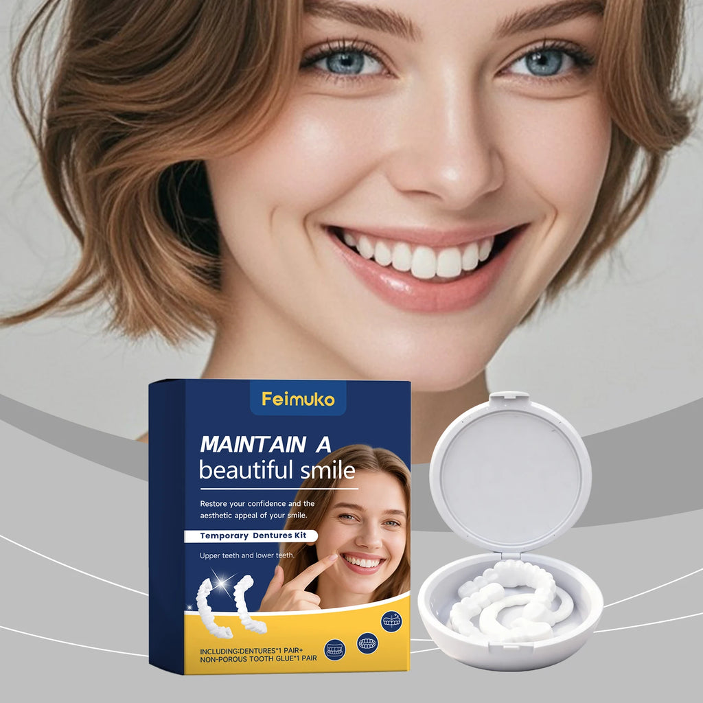 Adjustable Snap-On Dentures Comfortable Reusable Fake Teeth Natural Perfect Fit Cosmetic Veneers for Upper & Lower Teeth Vue