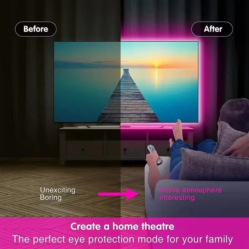 Smart RGB LED Strip Lights with App & Remote Control, Music Sync, USB-Powered Energyefficient Lighting, LED Lights for Bedroom Vue