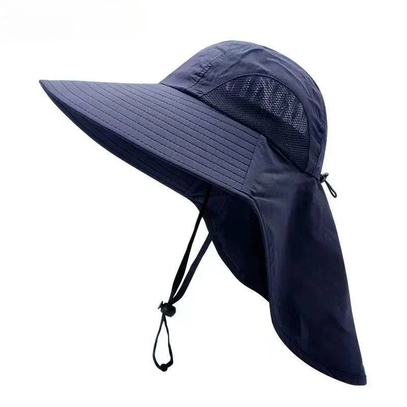 1/2/4PCS Sun Protection Bucket Hat for Men Wide Brim Fishing Cap with Neck Shade Face Flap Lightweight Summer Hiking Camping Vue Navy Blue-1PC