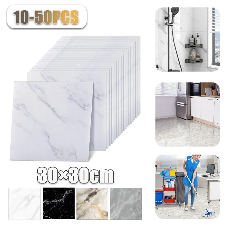 10-50PCS Thickened Self-adhesive Decor Wall Sticker Marble Tile Floor Sticker PVC Waterproof Toilet Kitchen Wall Sticker Bedroom Vue