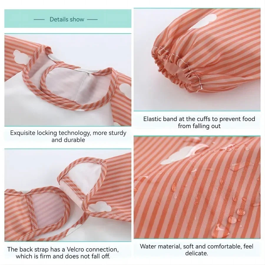 Baby Cartoon Burp Clothes Toddler Long Sleeve Art Apron 1Pcs Waterproof Eating Smock Infant Animal Smock Soft Baby Bib Vue
