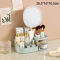 Makeup Storage Box With Mirror Desktop Dressing Table Makeup Mirror Cosmetics Jewelry Storage Box Touch Light Storage Organizer Vue SN200-Green
