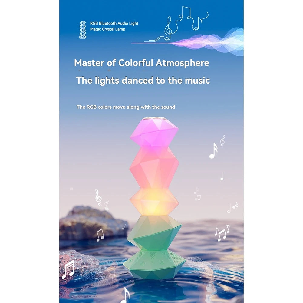 ABKW-Crystal LED Light 3D Stackable Speaker Lamp Bluetooth Music Sync With Magic Wand Control For Home Decor Vue