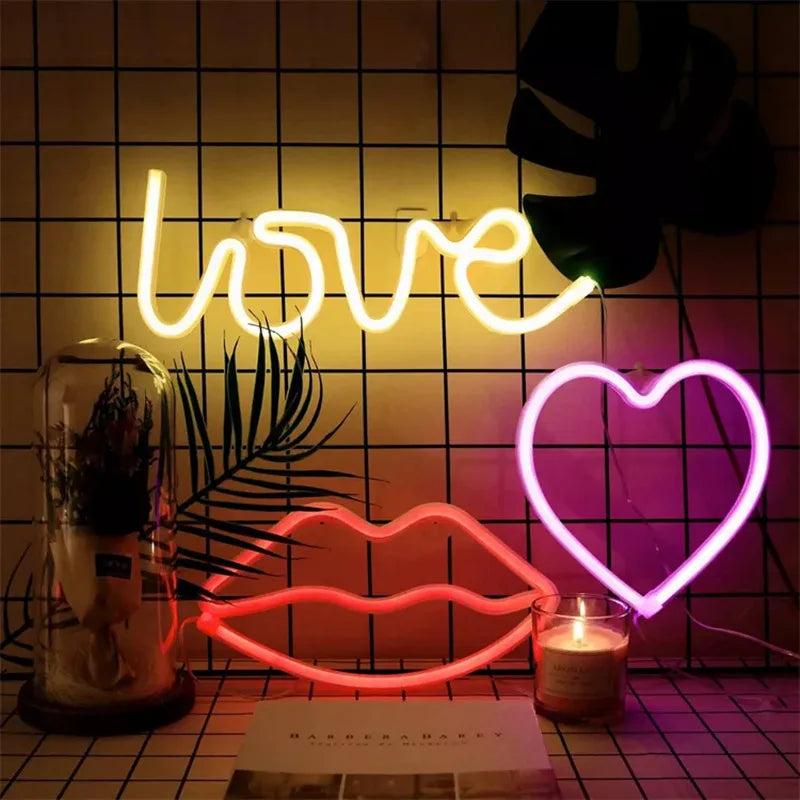 Heart Shape LED Neon Light Sign Wall Mounted Night Light for Valentine's Day Wedding Bar Bedroom Living Room Atmosphere Lighting Vue