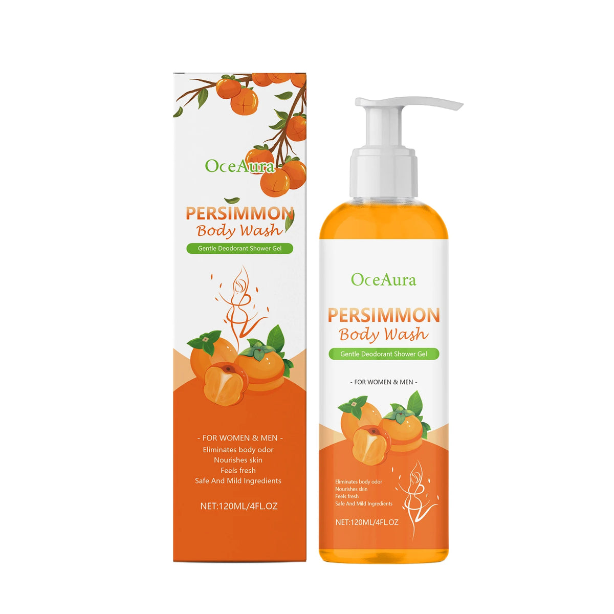 OCEAURA Persimmon Deodorizing Shower Gel Odor Remover Sweat Stains Body Cleaning Lasting Fragrance Smoothing Nourish Body Wash Vue 120ml boxed Whitening