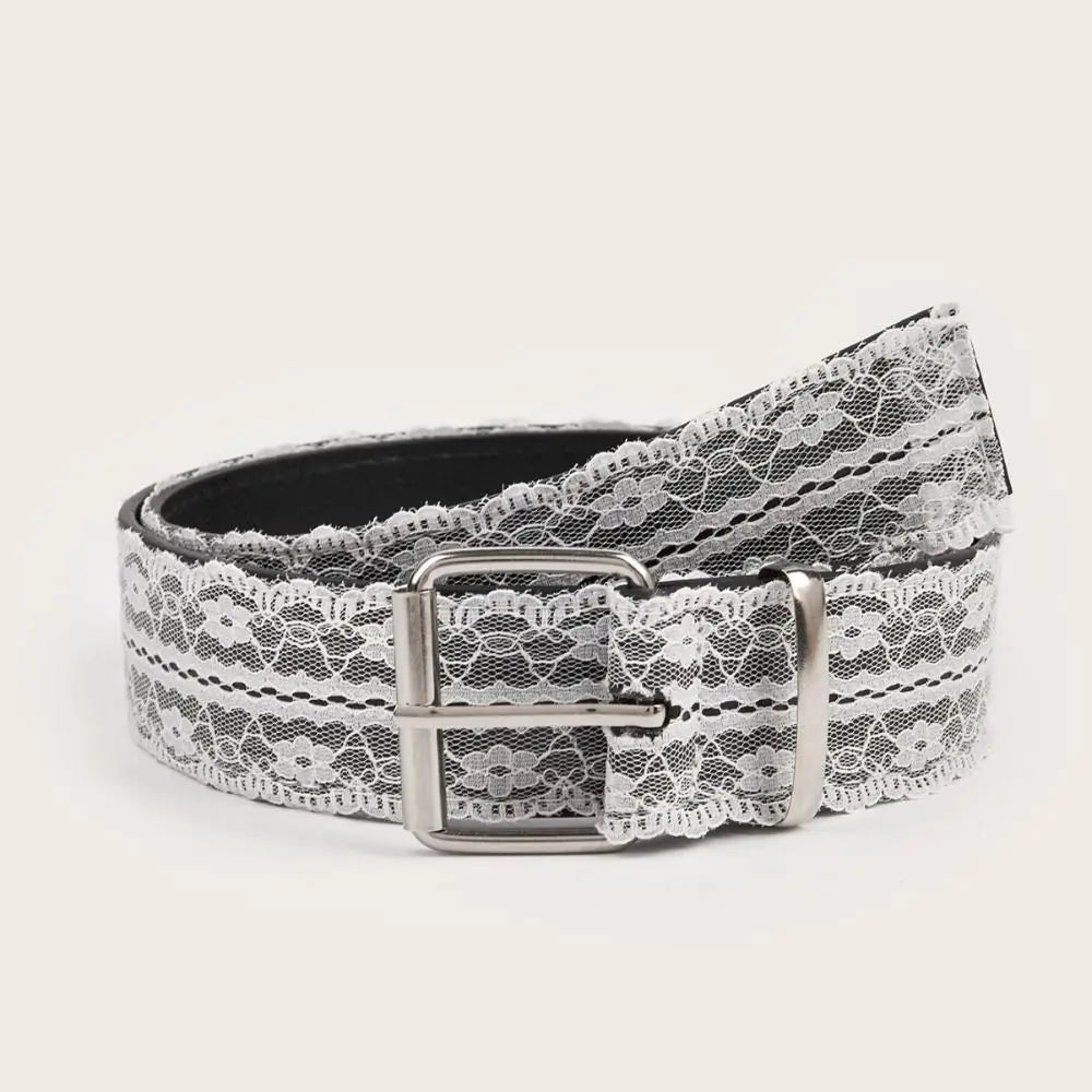 Beautiful Lace Waist Belt White Floral Leather Casual Strap Decor