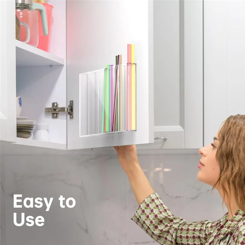 ABKW-Acrylic Straw Holder For Cabinet- Straws Storage Container With Double Sided Adhesive, Dispenser For Cupboard Vue Transparent