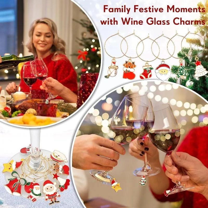 Holiday Christmas Wine Glass Charm Drink Marker Decorative Identifier Ring for Party Celebration Dinner Table Home Decoration Vue