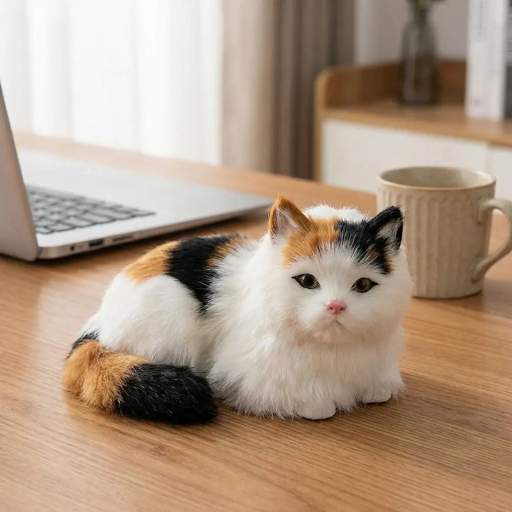 Cute Cozy Fluffy Plush Cat Ornaments Long Hair Soft Simulation Cat Doll Cartoon Desktop Decoration Home Decor Vue