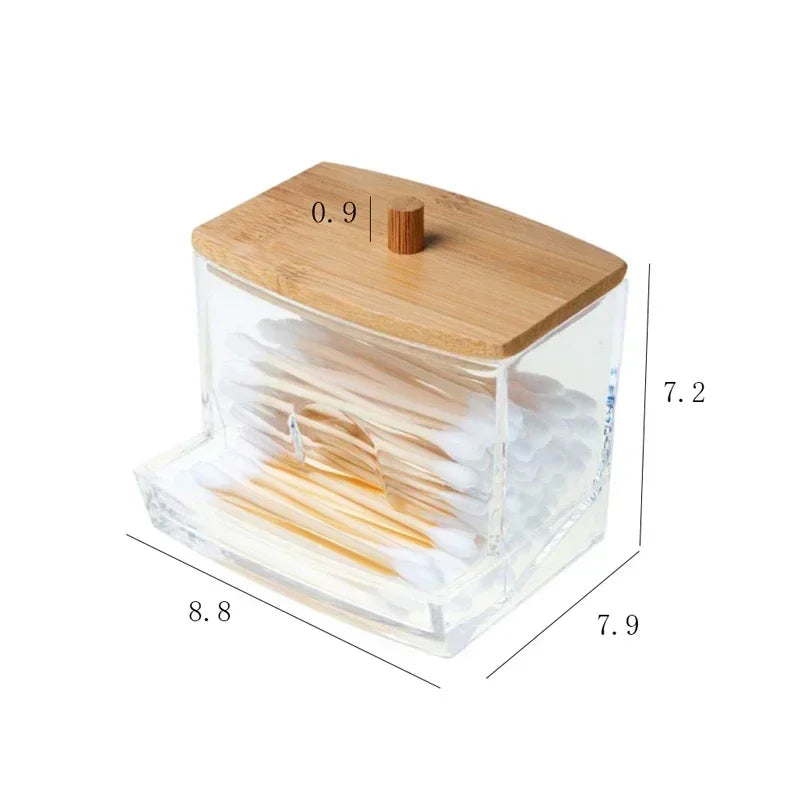 vvocci Storage Box Double Cotton Swab Toothpick Organize Cotton Swab Head Cotton Buds Container Transparent Square Bamboo Cover Vue