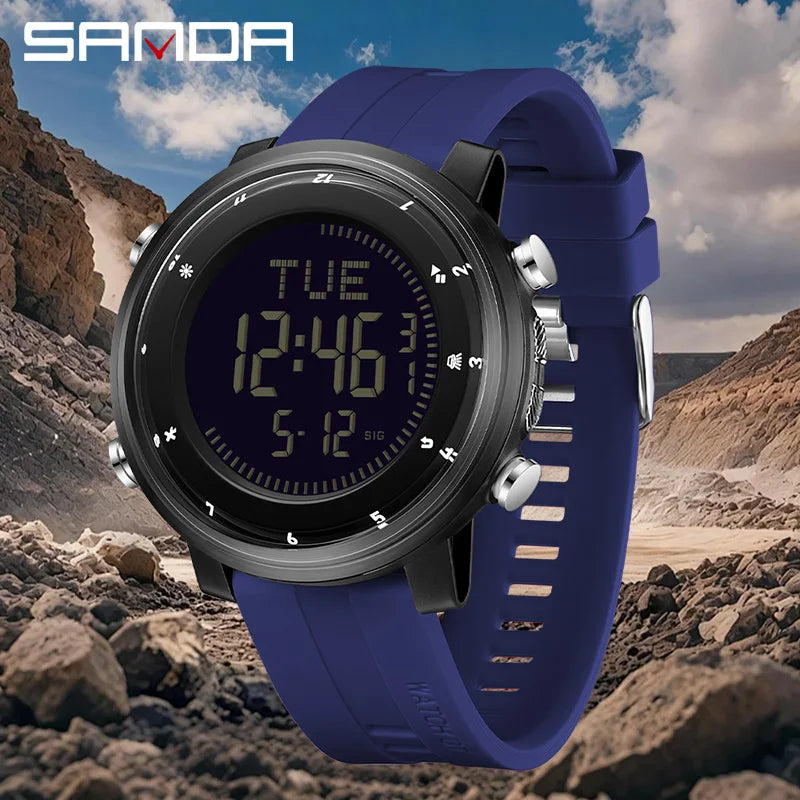 SANDA 6378 Men's Digital Sports Watch – Waterproof, Dual Time Digital Sports Watch Vue