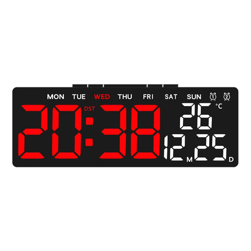 12/24H Format LED Electronic Clock 2 Alarms 3 Levels Brightness Alarm Clock Temperature Display Auto-Dimmer Large Digital Clock Vue Black Red