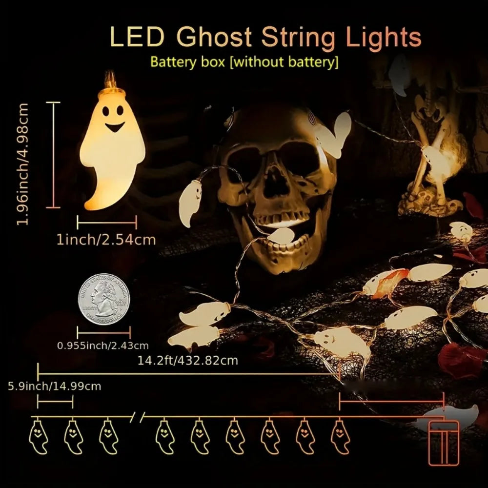 1PC 1.5M10LED/3M20LED Halloween Ghost LED String Lights, Battery Powered for Indoor Party, Home, Bedroom, and Wall Decorations Vue
