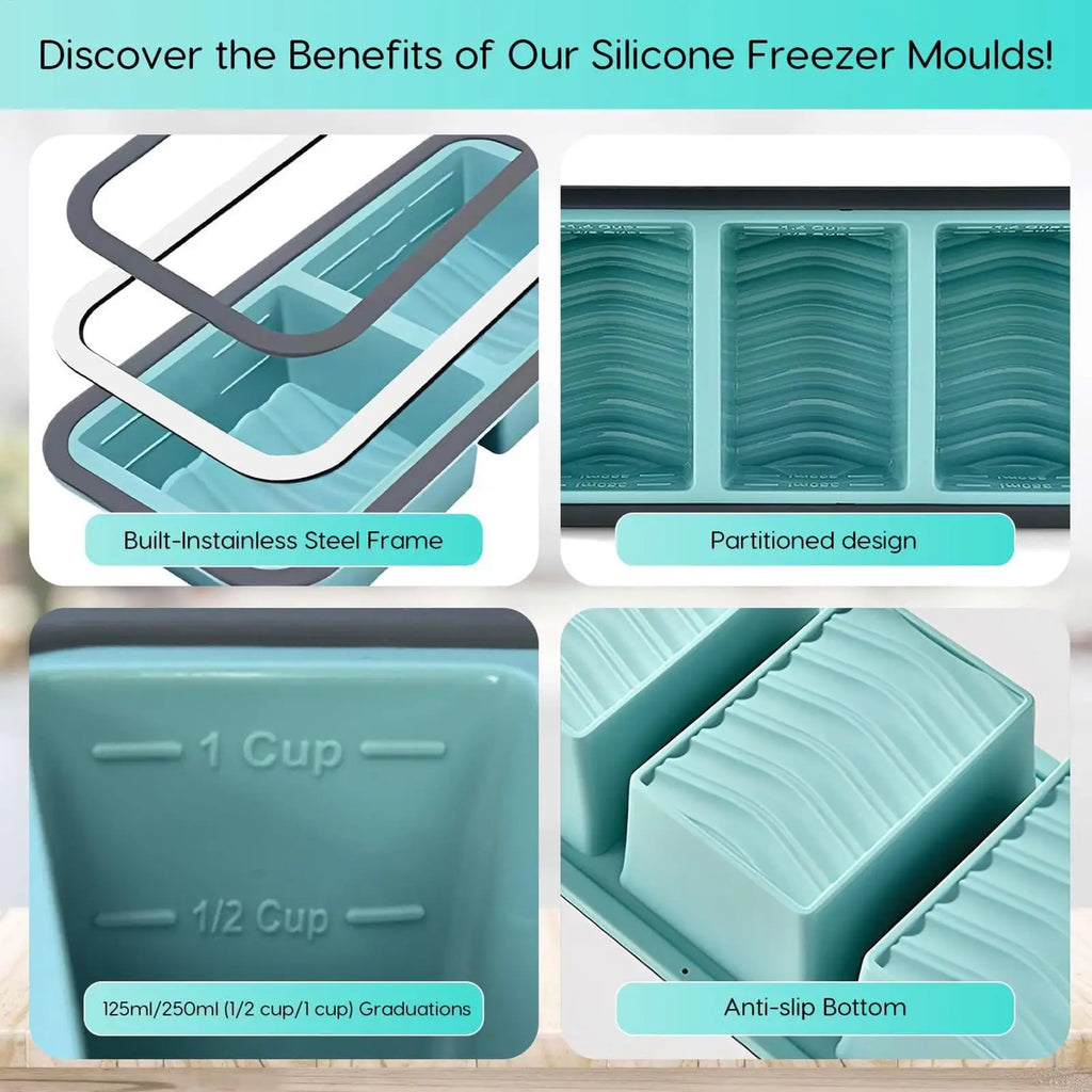 Soup Cubes Freezer Tray with Lid Easy Release Freezing Container Soup Freezer Containers for Sauce Broth Rice Liquid Leftover Vue