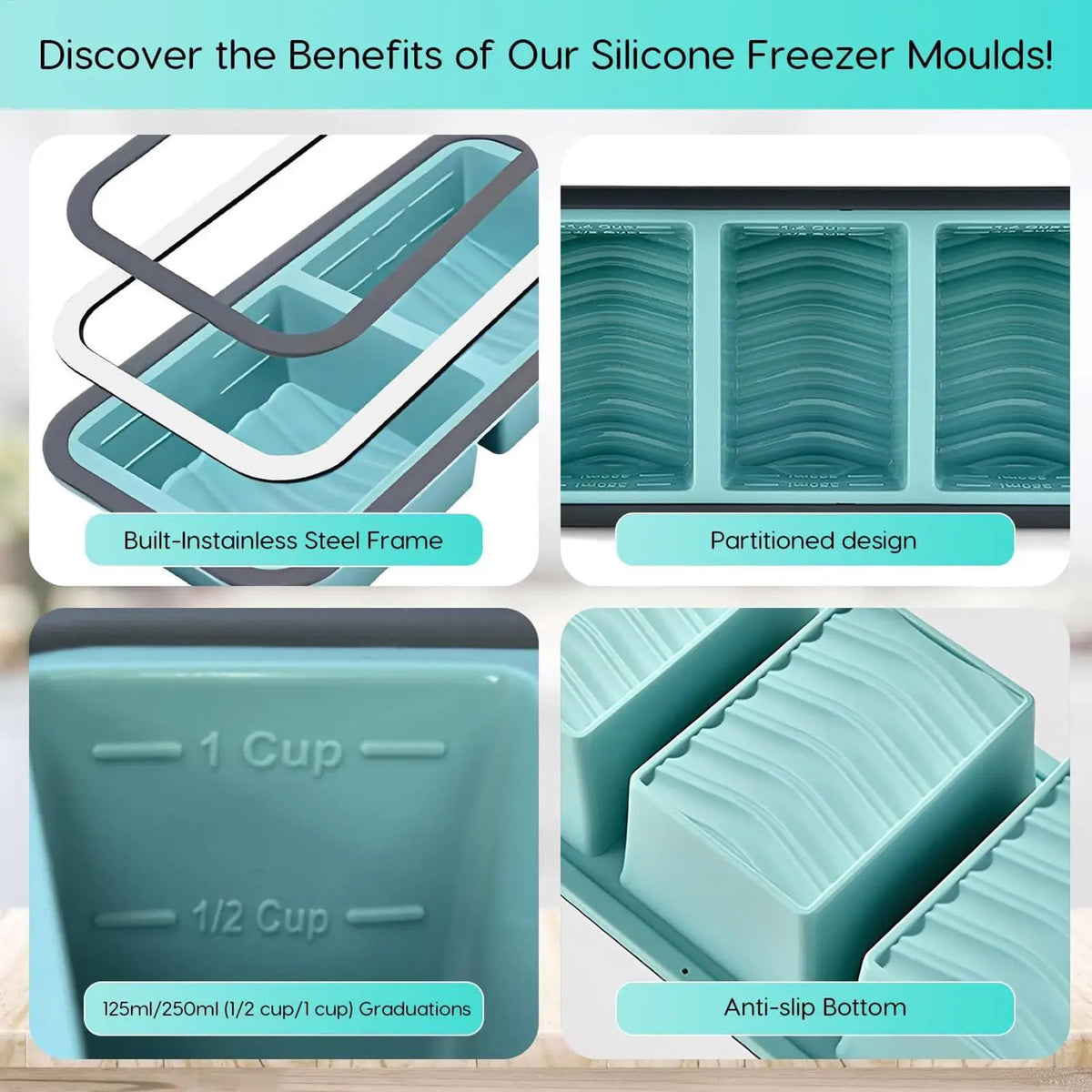 Soup Cubes Freezer Tray with Lid Easy Release Freezing Container Soup Freezer Containers for Sauce Broth Rice Liquid Leftover Vue