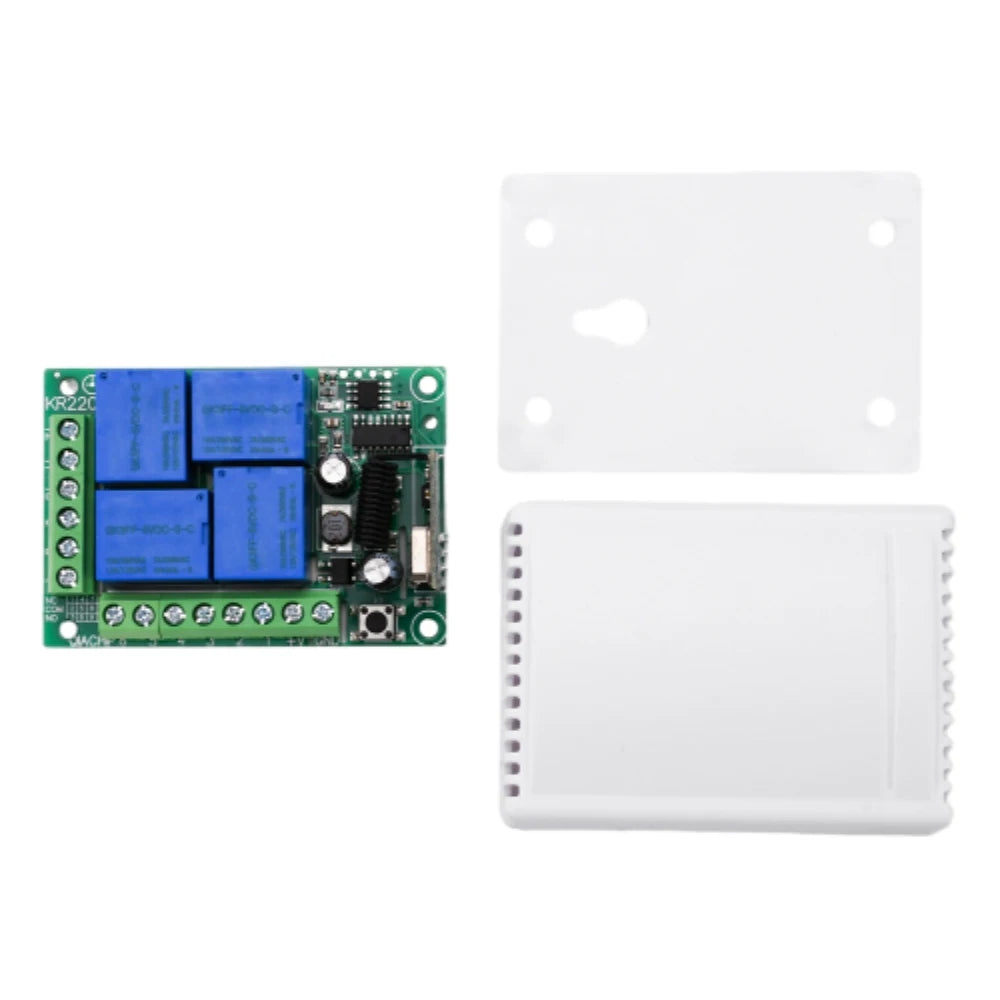 AC90-220V 433MHZ 4 Way Relay Module Wireless Controller Receiver Supports Jog Self-Locking Interlocking Mode for Gate Door LED Vue