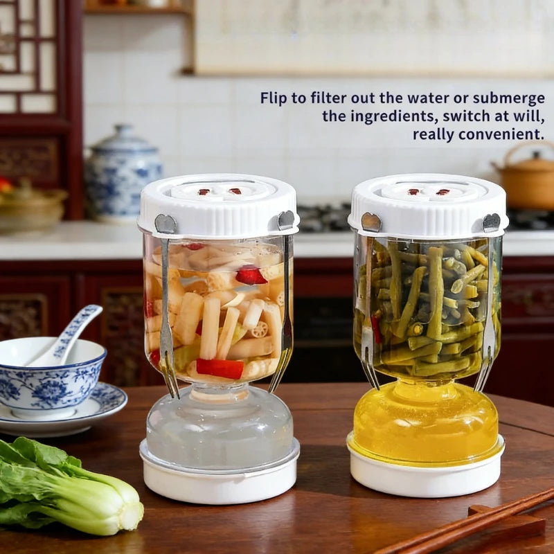 Pickles Jar with Lids Strainer Olives Hourglass Jug Food Storage Kimchi Container Jalapenos Fermentation Kitchen Separator Vue