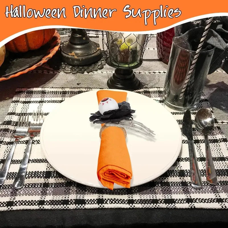 1-12pcs Scary Pumpkin Head Napkin Ring Popping Eyeball for Halloween Hotel Table Setting Ghost Party Dining Centerpiece Vue