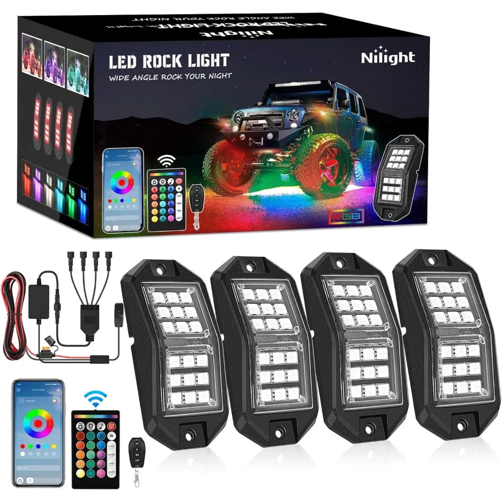 Nilight RGB LED Rock Lights Kit Car Underglow Chassis Light For Jeep Truck SUV ATV UTV Decorative Accessorie Neon Pod Remote&App Vue 4pcs Rock Lights Kit 6500K United States