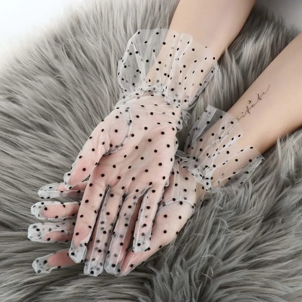Fashion Ultra Thin Tulle Polka Dot Gloves Full Finger Breathable Lace