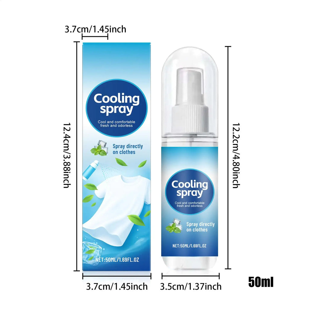 50ml Cooling Spray for Clothes, Refreshing Non-Greasy Non-Sticky Fabric Mist, Summer Cool Down for Travel Hiking Camping Gym Vue