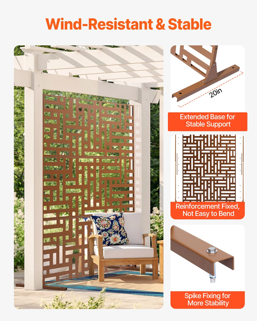VEVOR 3-Panel Metal Privacy Screen Freestanding Outdoor Divider Outdoor Privacy Screen Vue