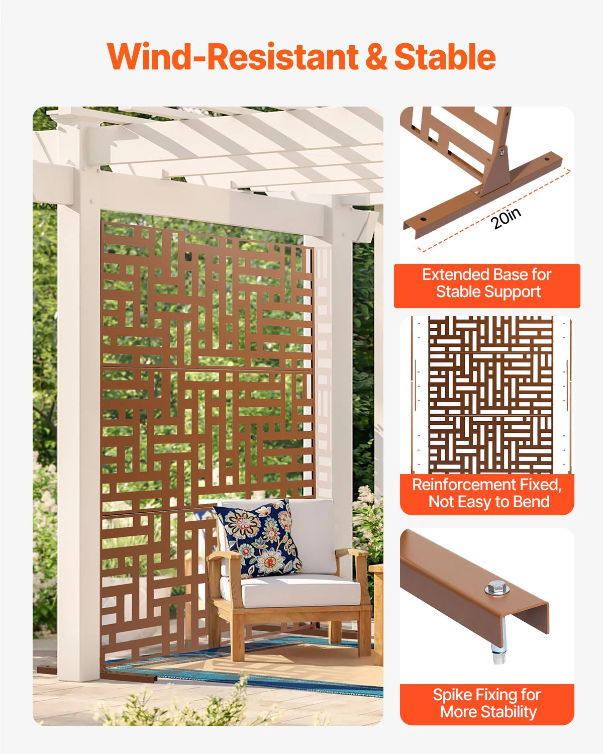 VEVOR 3-Panel Metal Privacy Screen Freestanding Outdoor Divider Outdoor Privacy Screen Vue