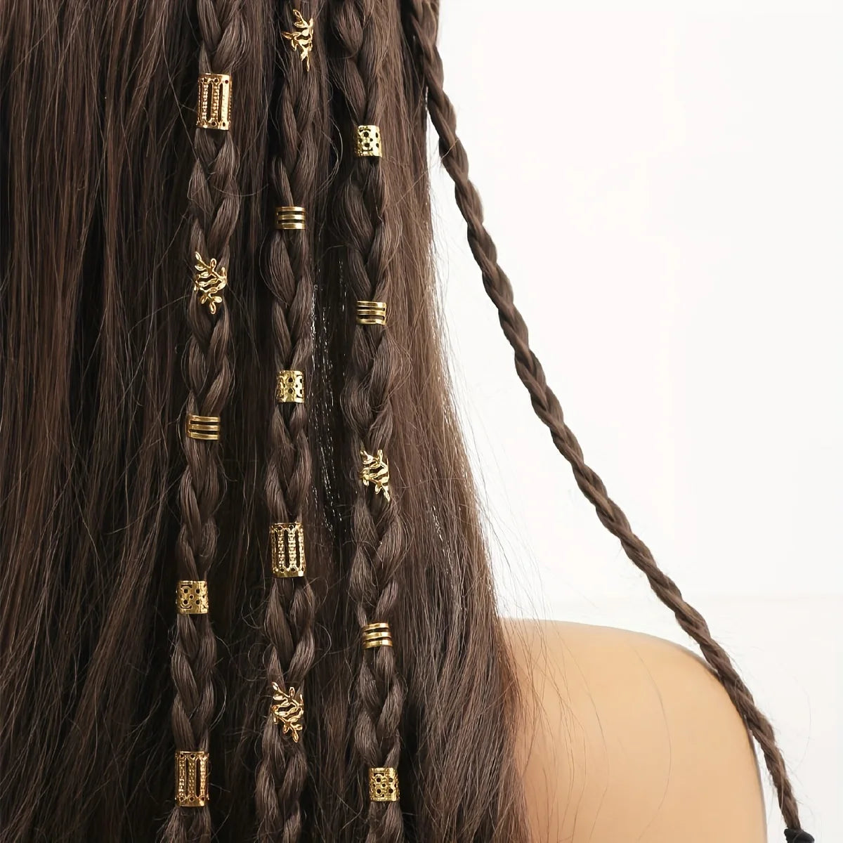 40Pc Mix Hair Braider Metal Hair Rings Beads Cuffs Tubes Charms African Hair Braids Hollow Out Dread Decoration Accessories Gold Vue Gold