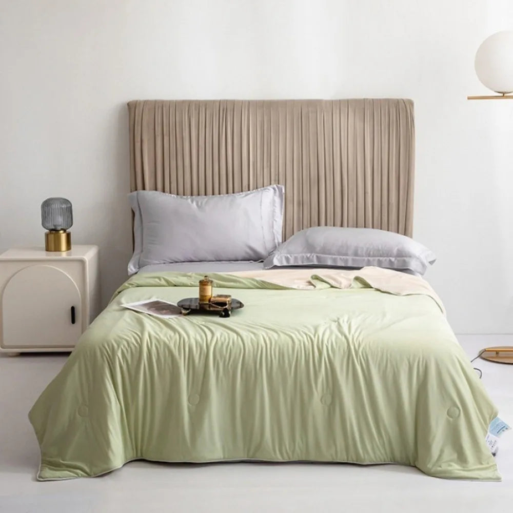Double Side Air Condition Comforter Cooling Fabric Solid Color Summer Thin Quilt Quilting Lightweight Cooling Blanket Dormitory Vue Light Green 59.06x78.74 in