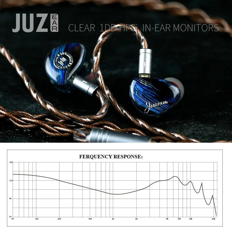 JUZEAR Clear HiFi IEM 10mm LCP Dynamic Driver Monitor Earbuds HiFi In-Ear Monitor Vue