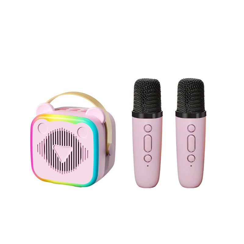 K10 Bluetooth Wireless Speaker With 2 Microphone RGB Light Outdoor Home Voice Change Karaoke Mini Speaker for Family Gifts Vue Pink